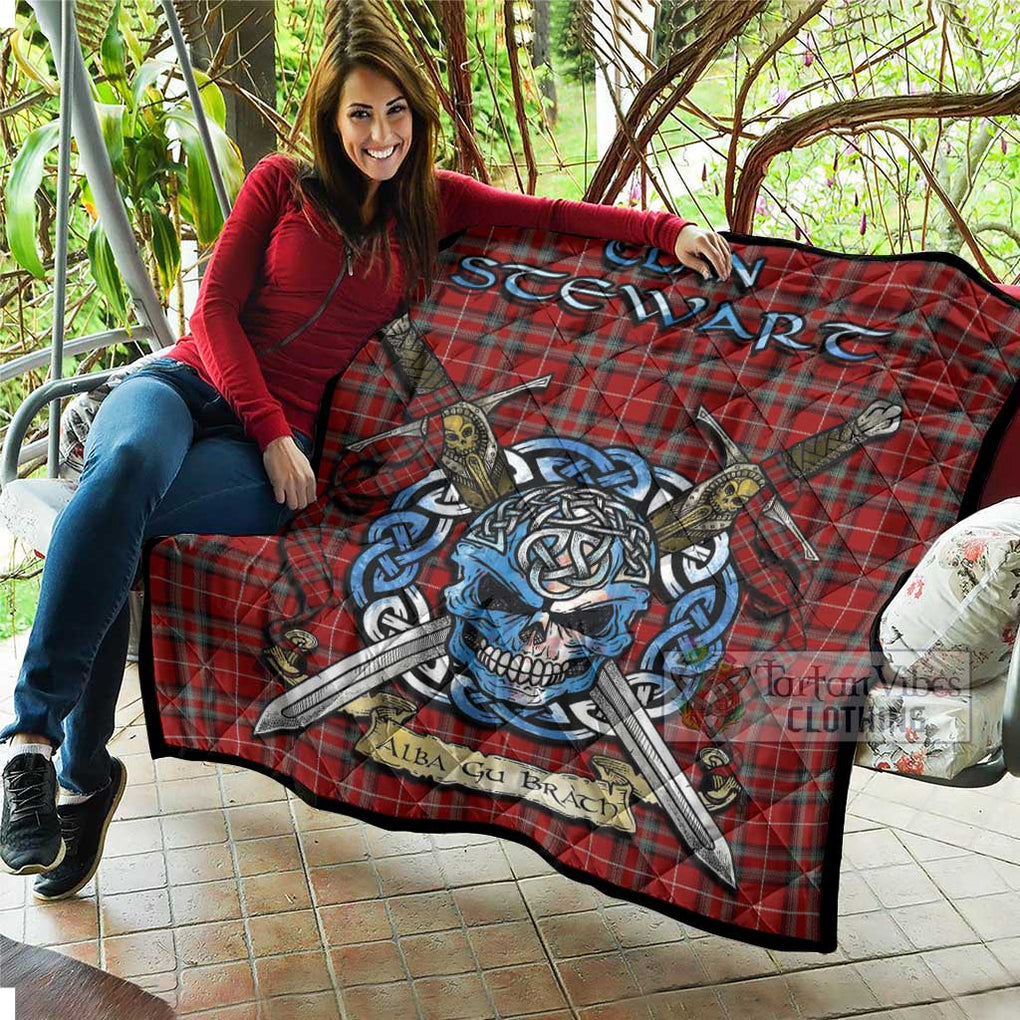 Tartan Vibes Clothing Stewart (Stuart) of Bute Tartan Quilt with Celtic Skull Alba Gu Brath Style