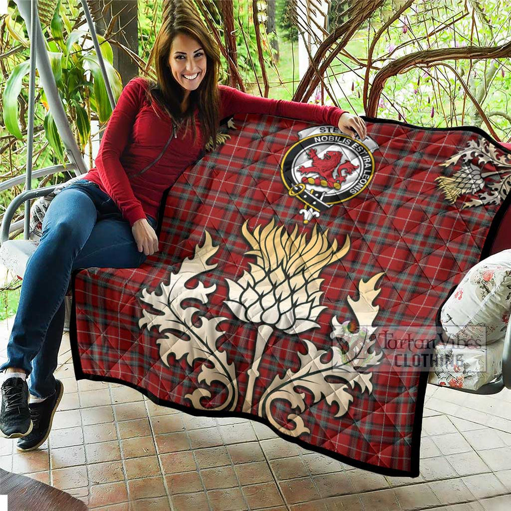 Tartan Vibes Clothing Stewart (Stuart) of Bute Tartan Quilt with Family Crest and Golden Thistle Style