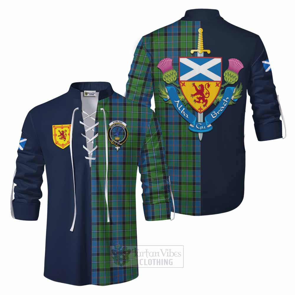 Stirling Tartan Ghillie Kilt Shirt Alba with Scottish Lion Royal Arm Half Style Men - Tartan Vibes Clothing