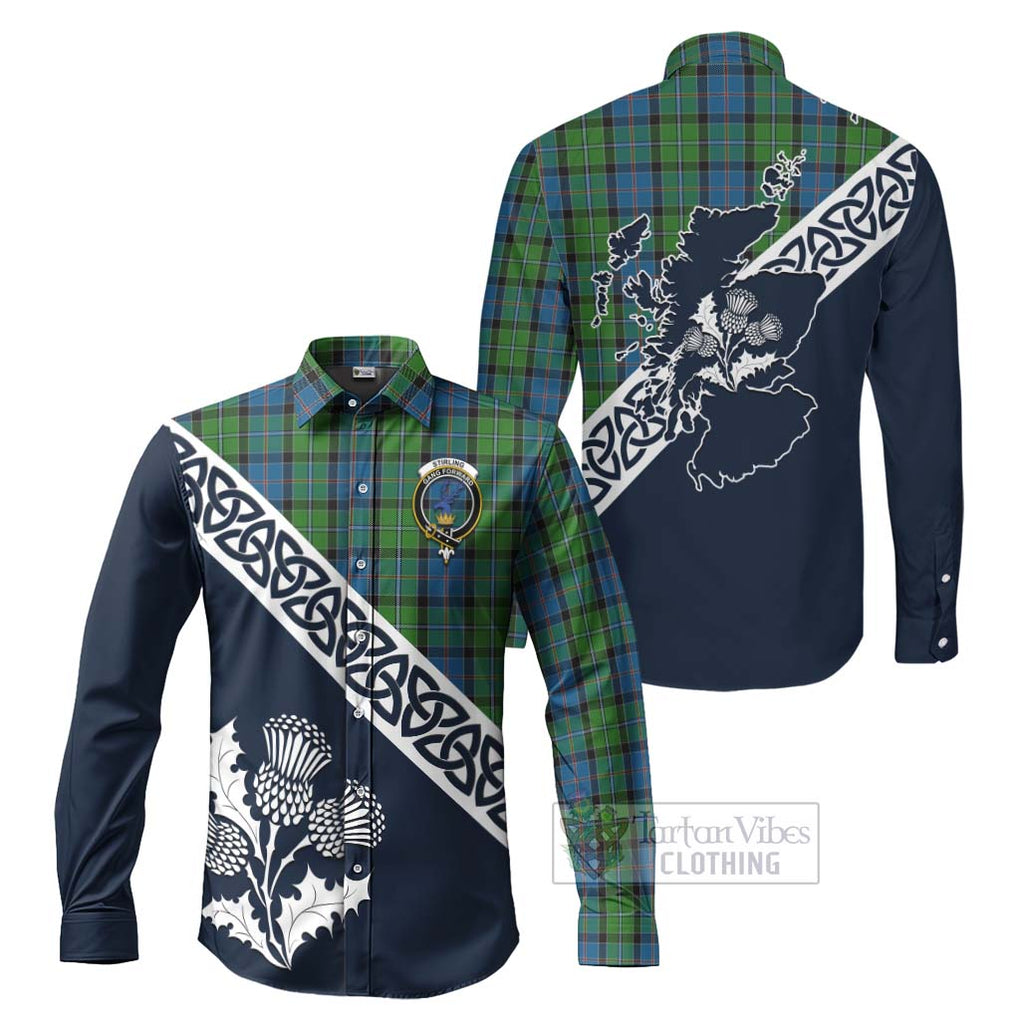 Tartan Vibes Clothing Stirling Tartan Long Sleeve Button Shirt Featuring Thistle and Scotland Map