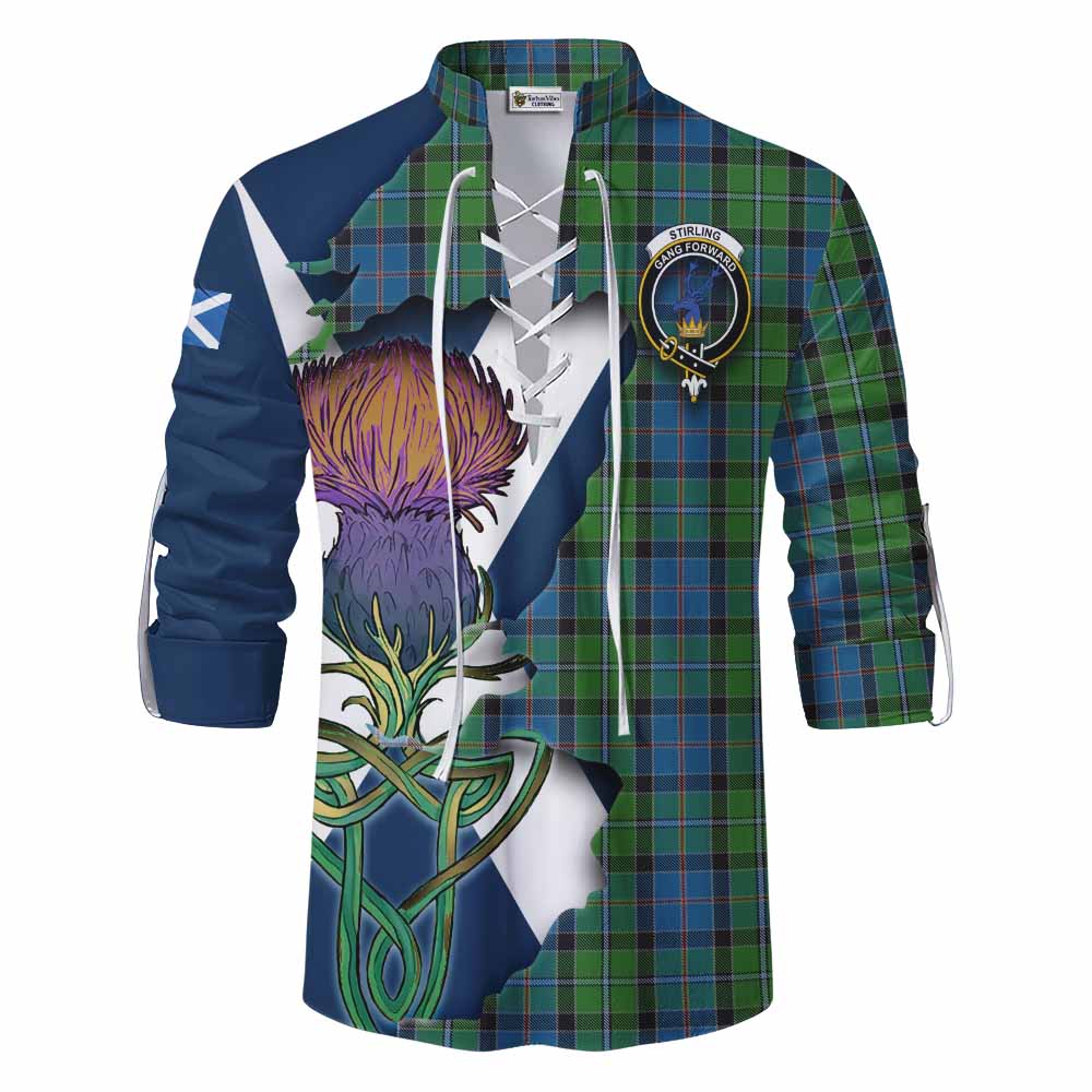 Stirling Tartan Family Crest Ghillie Kilt Shirt Scottish Thistle Celtic Inspired Men - Tartan Vibes Clothing