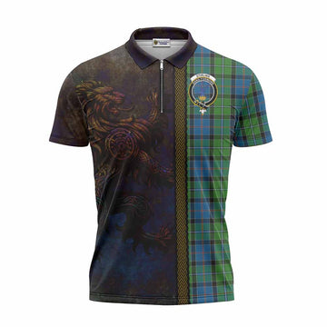 Stirling Tartan Family Crest Zipper Polo Shirt Alba Gu Brath Be Brave Lion Ancient Style Unisex - Tartan Vibes Clothing