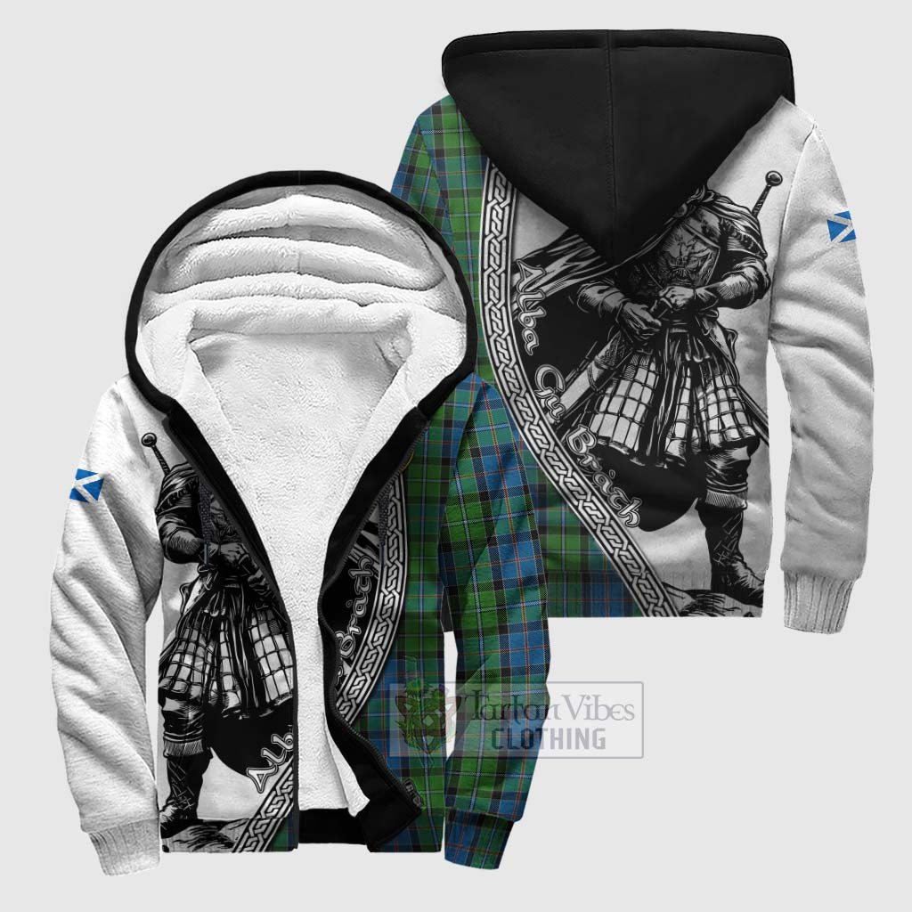 Tartan Vibes Clothing Stirling Tartan Clan Crest Sherpa Hoodie with Highlander Warrior Celtic Style