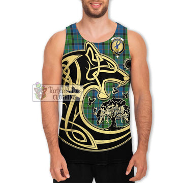 Stirling Tartan Men's Tank Top with Family Crest Celtic Wolf Style