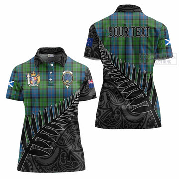 Stirling Crest Tartan Women's Polo Shirt with New Zealand Silver Fern Half Style