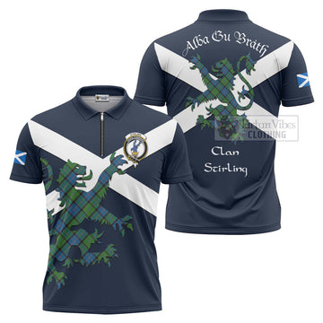 Stirling Tartan Lion Rampant Zipper Polo Shirt Proudly Display Your Heritage with Alba Gu Brath and Clan Name Unisex - Tartan Vibes Clothing