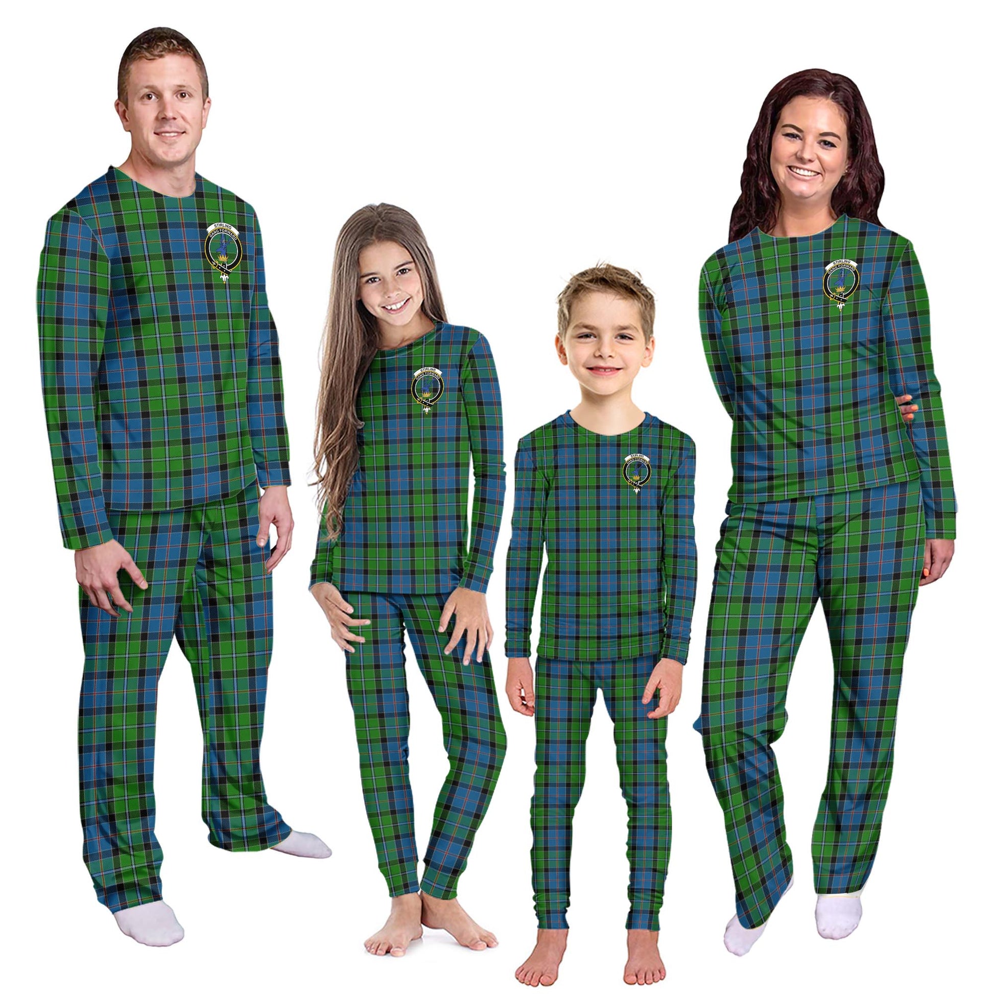 Stirling Tartan Pajamas Family Set with Family Crest - Tartanvibesclothing