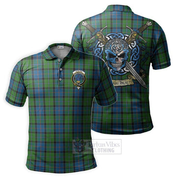 Stirling Tartan Polo Shirt with Family Crest Celtic Skull Style