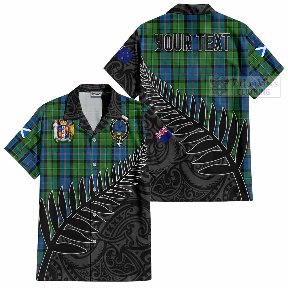 Tartan Vibes Clothing Stirling Crest Tartan Short Sleeve Button Shirt with New Zealand Silver Fern Half Style