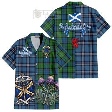 Stirling Tartan Short Sleeve Button Shirt Happy St. Andrew's Day Half Tartan Style