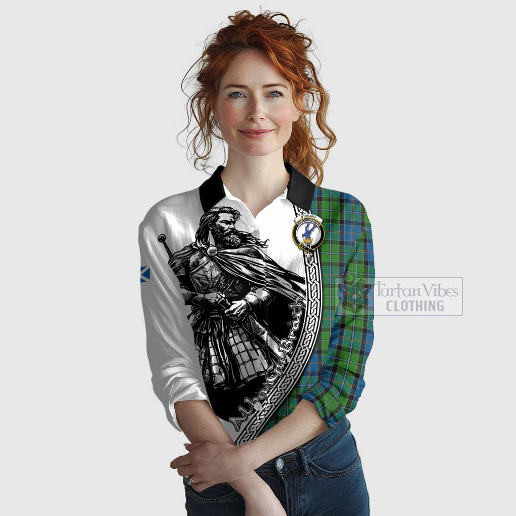 Stirling Tartan Clan Crest Women's Casual Shirt with Highlander Warrior Celtic Style Female - Tartan Vibes Clothing