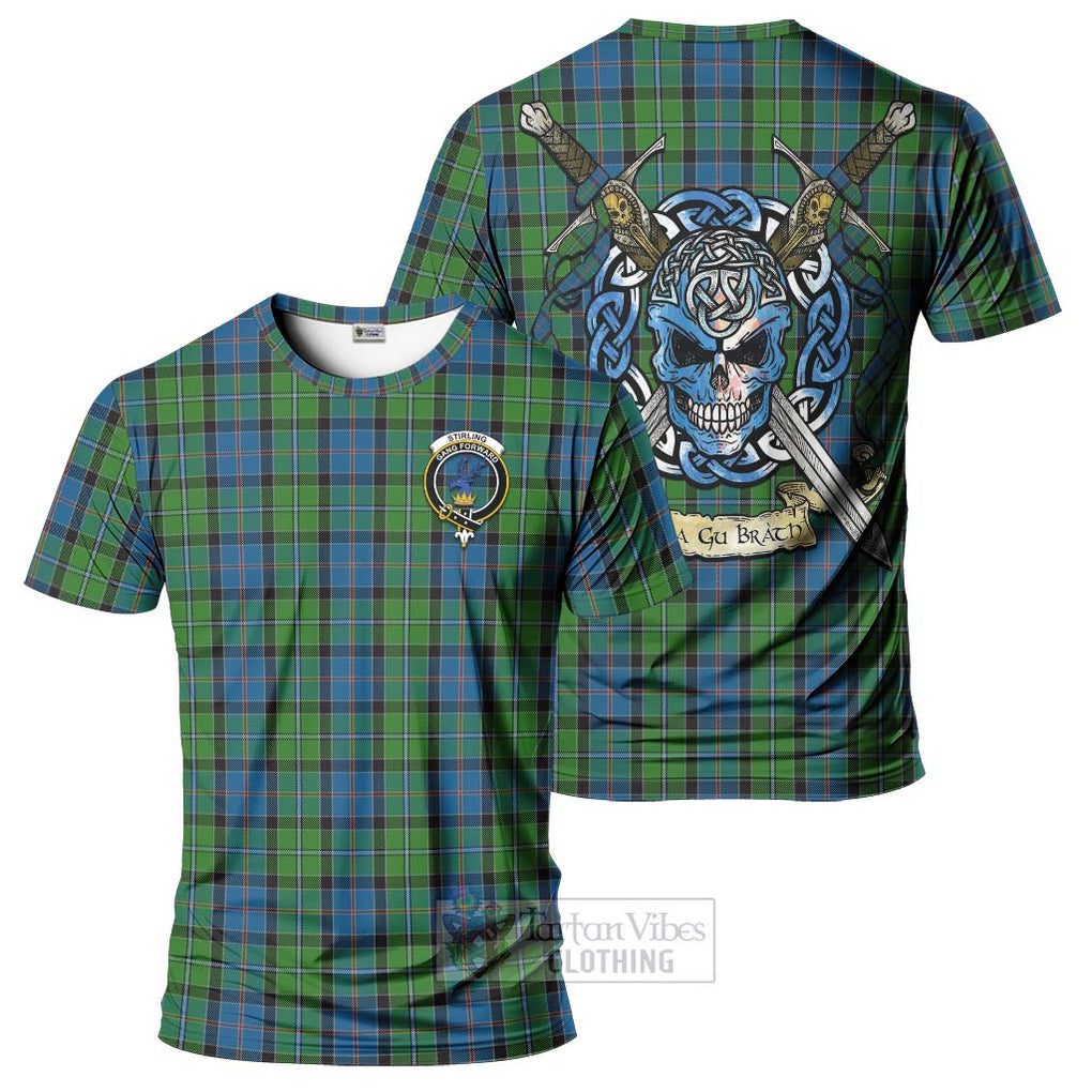 Stirling Tartan T-Shirt with Family Crest Celtic Skull Style Kid's Shirt - Tartan Vibes Clothing