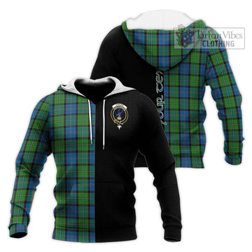 Stirling Tartan Knitted Hoodie with Family Crest and Half Of Me Style Unisex Knitted Pullover Hoodie - Tartan Vibes Clothing