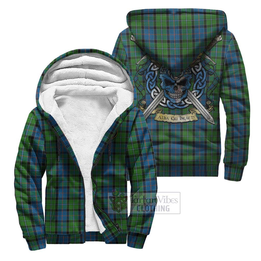 Tartan Vibes Clothing Stirling Tartan Sherpa Hoodie with Family Crest Celtic Skull Style