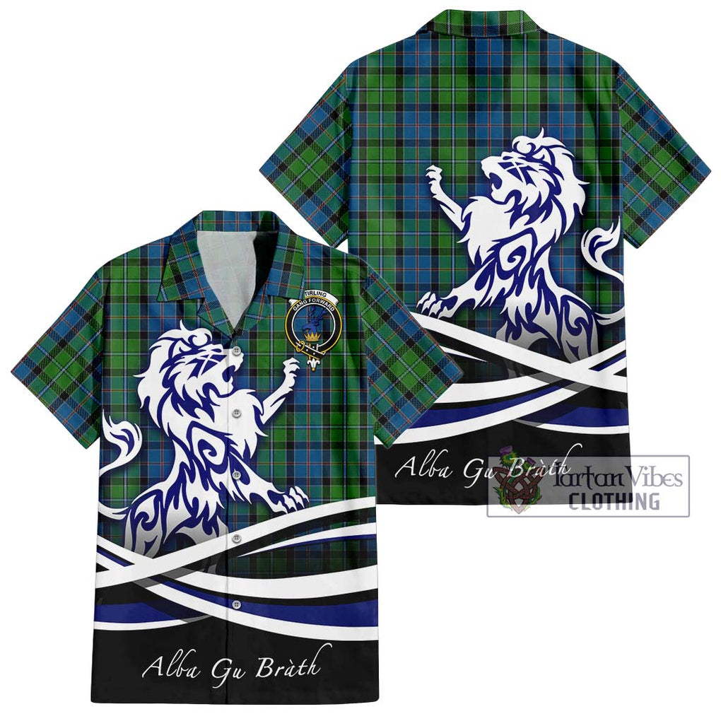 Stirling Tartan Short Sleeve Button Shirt with Alba Gu Brath Regal Lion Emblem Kid - Tartanvibesclothing Shop