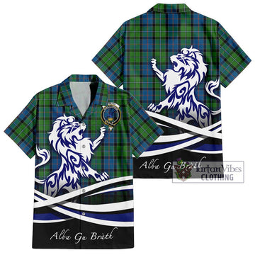 Stirling Tartan Short Sleeve Button Shirt with Alba Gu Brath Regal Lion Emblem