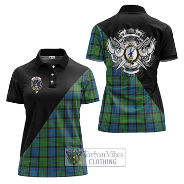 Stirling Tartan Women's Polo Shirt with Family Crest and Military Logo Style