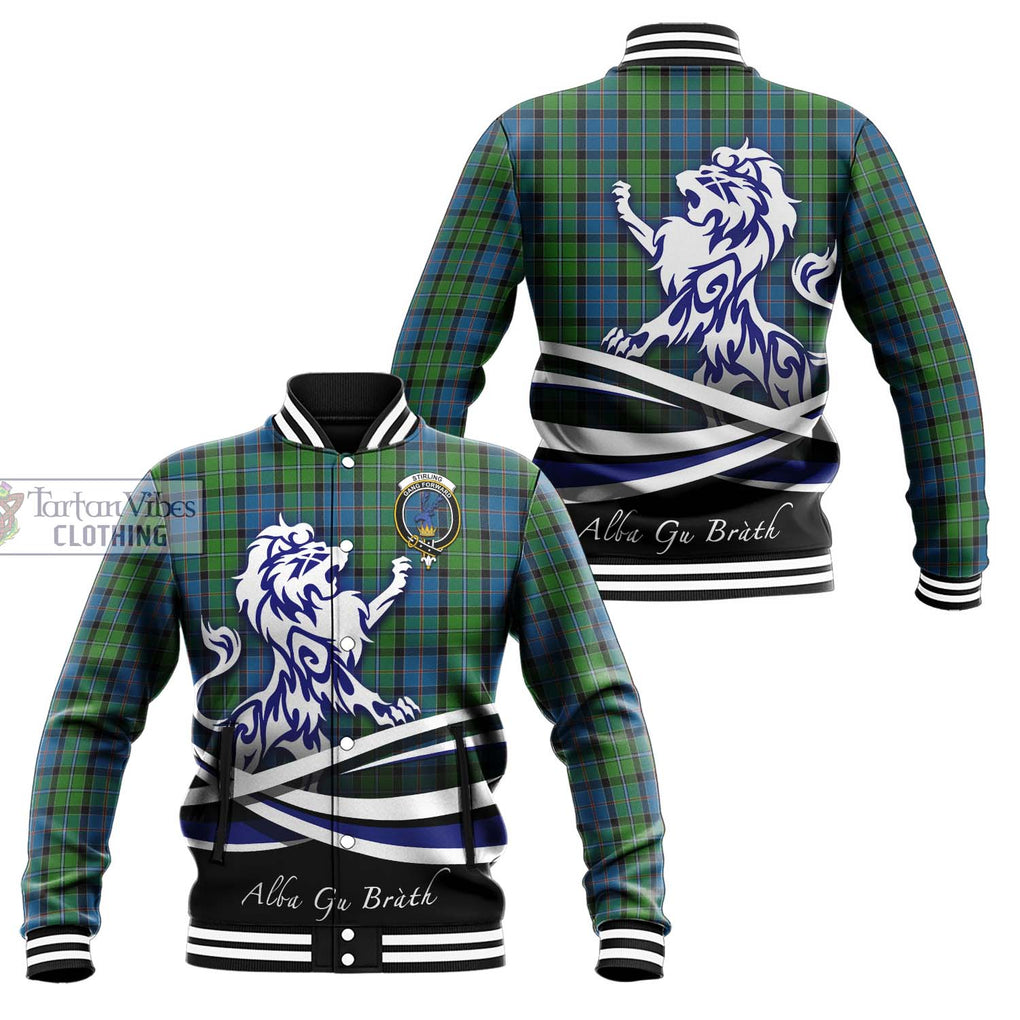 Stirling Tartan Baseball Jacket with Alba Gu Brath Regal Lion Emblem Unisex - Tartan Vibes Clothing