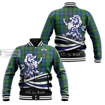 Stirling Tartan Baseball Jacket with Alba Gu Brath Regal Lion Emblem Unisex - Tartan Vibes Clothing