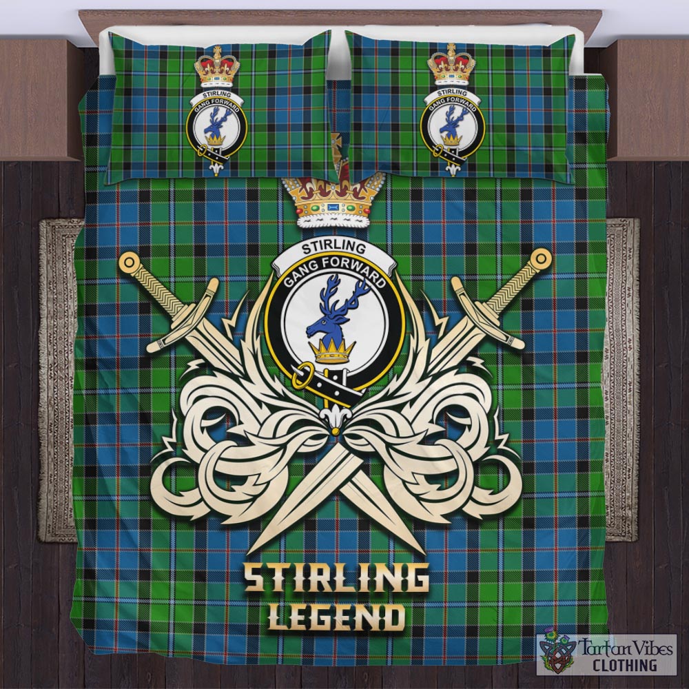 Tartan Vibes Clothing Stirling Tartan Bedding Set with Clan Crest and the Golden Sword of Courageous Legacy