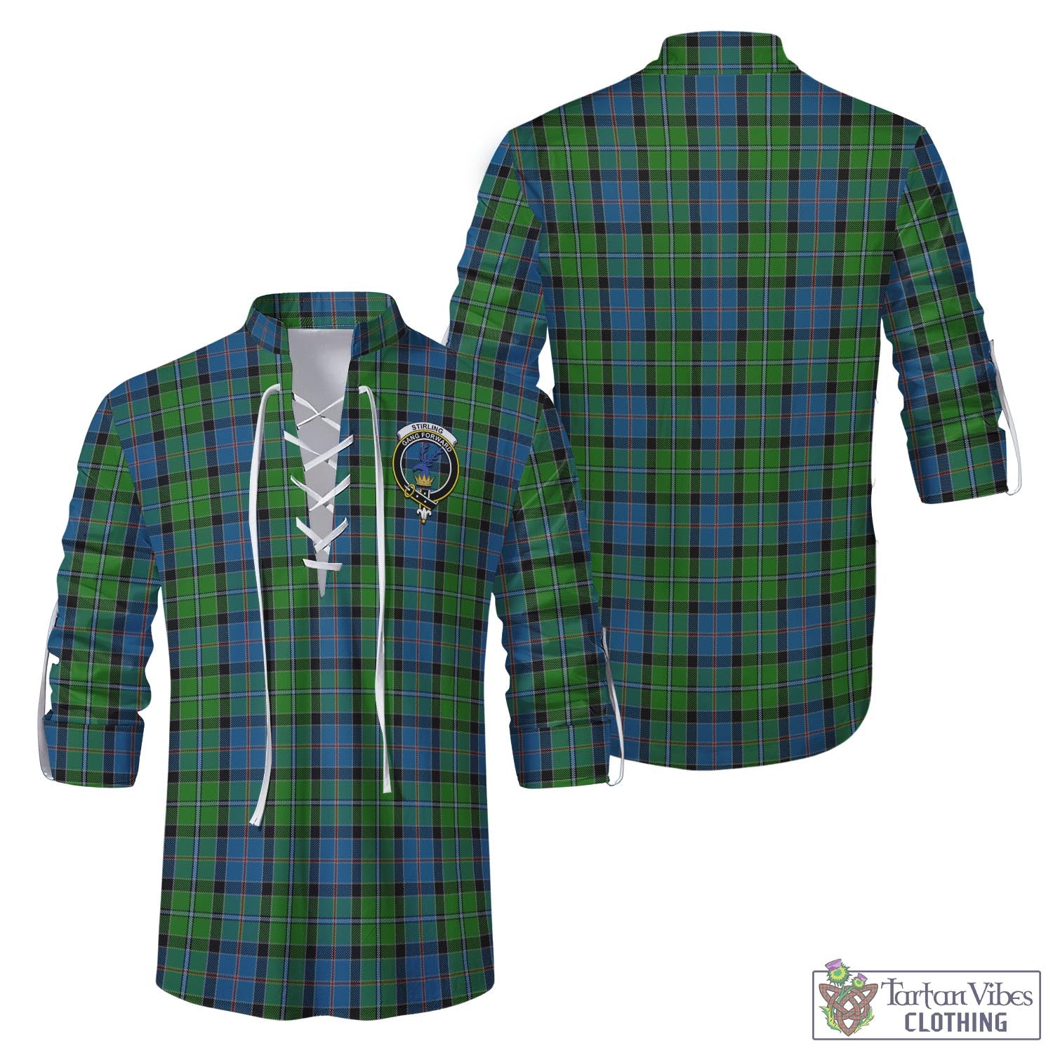 Tartan Vibes Clothing Stirling Tartan Men's Scottish Traditional Jacobite Ghillie Kilt Shirt with Family Crest