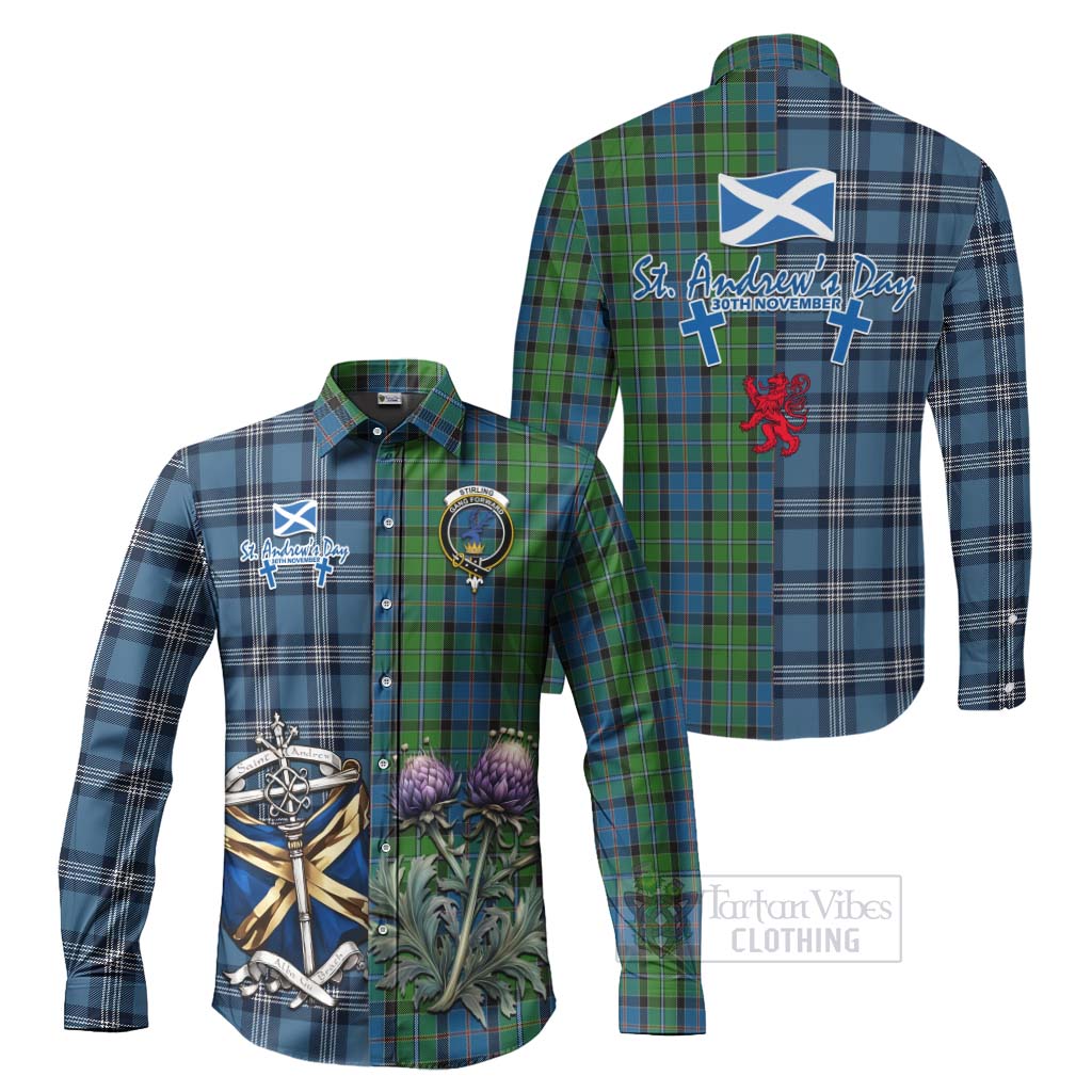 Tartan Vibes Clothing Stirling Tartan Long Sleeve Button Shirt Happy St. Andrew's Day Half Tartan Style