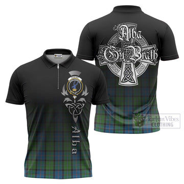Stirling Tartan Zipper Polo Shirt Featuring Alba Gu Brath Family Crest Celtic Inspired Unisex - Tartan Vibes Clothing