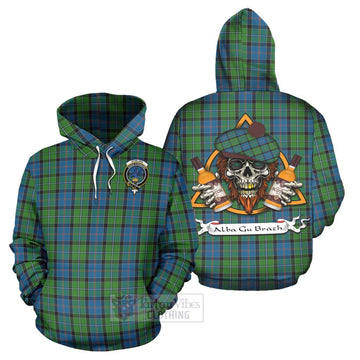 Stirling Tartan Hoodie with Family Crest and Bearded Skull Holding Bottles of Whiskey Zip Hoodie - Tartan Vibes Clothing