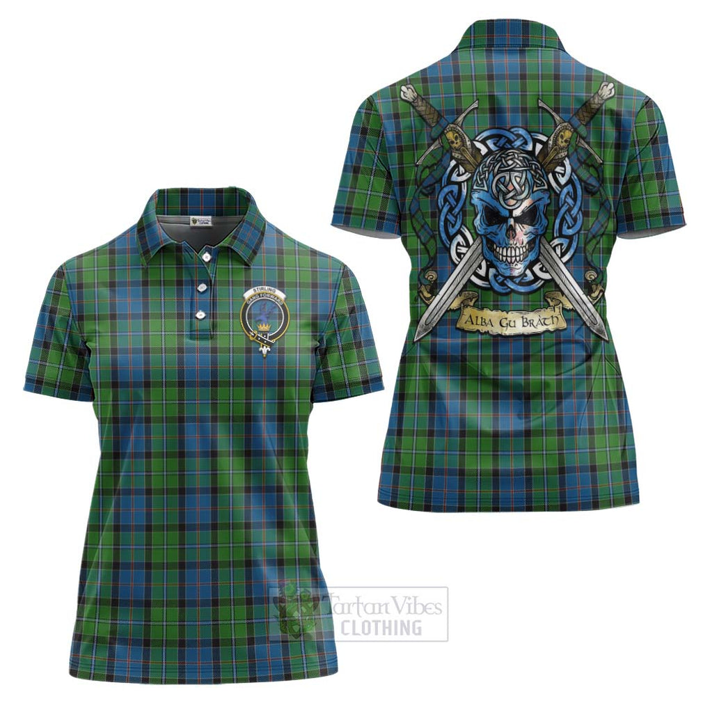 Tartan Vibes Clothing Stirling Tartan Women's Polo Shirt with Family Crest Celtic Skull Style