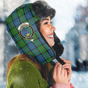 Stirling Tartan Winter Trapper Hat with Family Crest