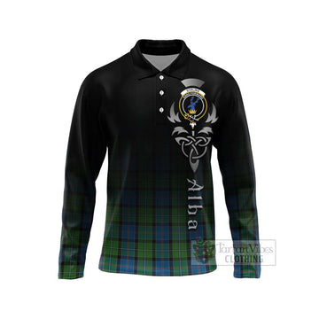 Stirling Tartan Long Sleeve Polo Shirt Featuring Alba Gu Brath Family Crest Celtic Inspired Unisex - Tartan Vibes Clothing