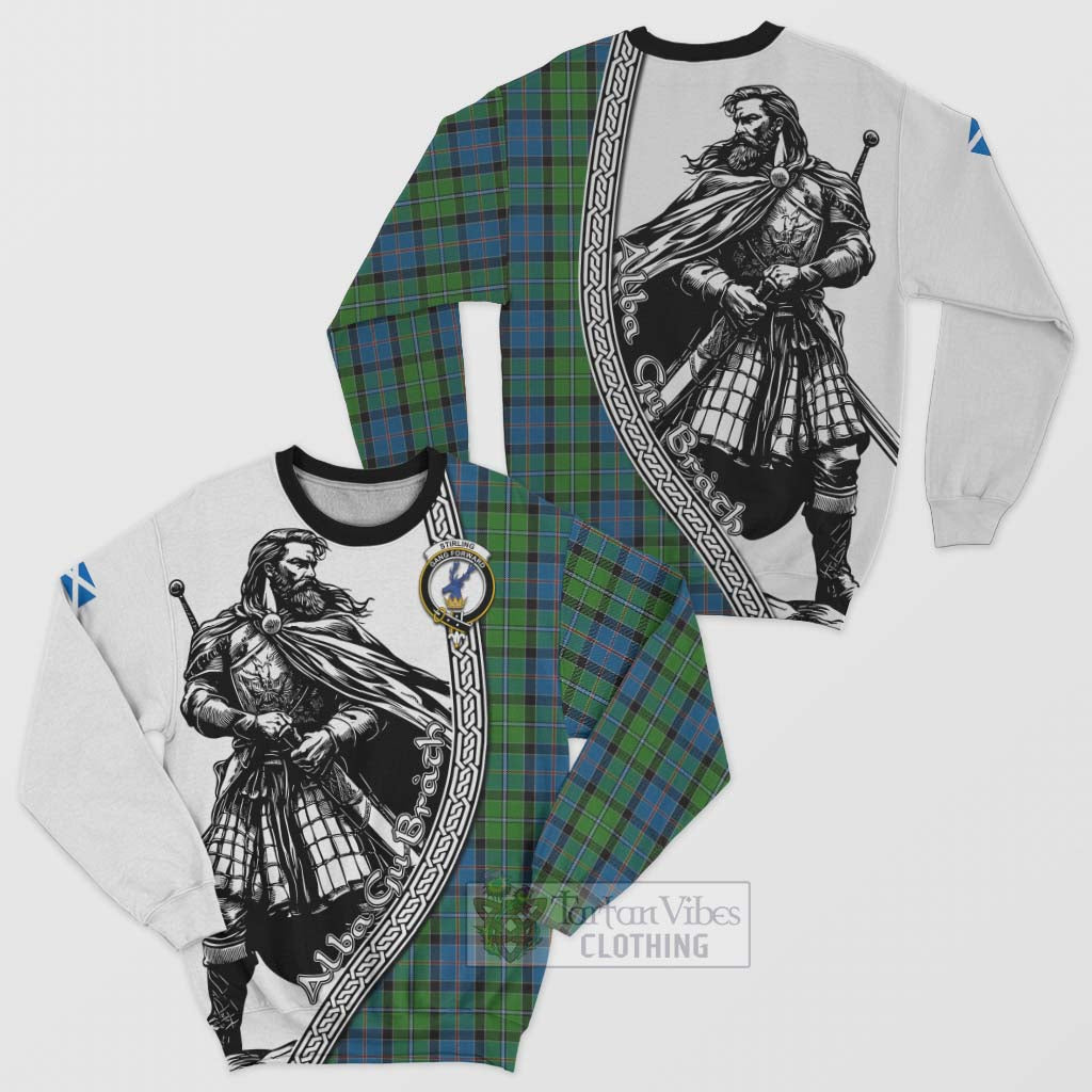 Stirling Tartan Clan Crest Sweatshirt with Highlander Warrior Celtic Style Unisex - Tartan Vibes Clothing