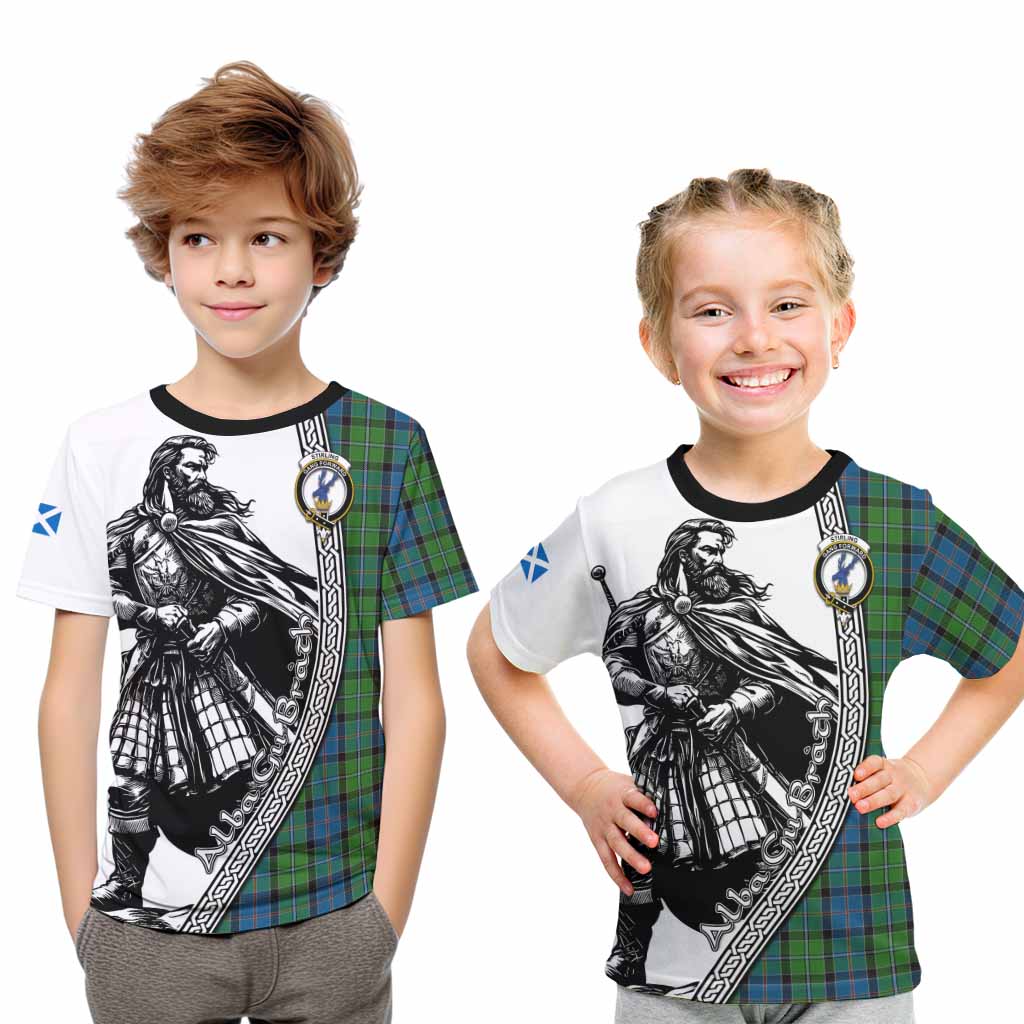 Stirling Tartan Clan Crest Kid T-Shirt with Highlander Warrior Celtic Style Youth XL Size14 - Tartan Vibes Clothing