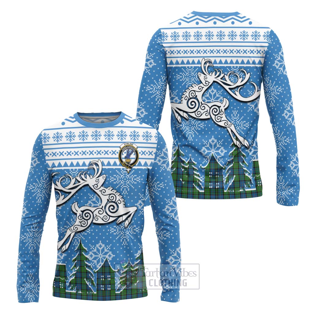 Stirling Clan Christmas Long Sleeve T-Shirt Celtic Reindeer Style Unisex - Tartan Vibes Clothing