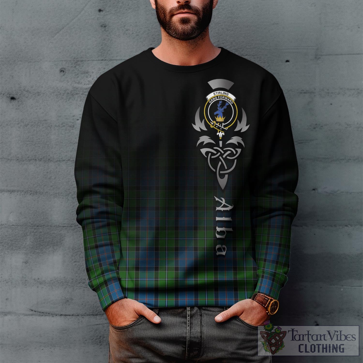 Tartan Vibes Clothing Stirling Tartan Sweatshirt Featuring Alba Gu Brath Family Crest Celtic Inspired