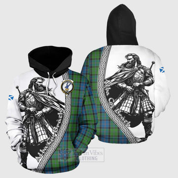 Stirling Tartan Clan Crest Hoodie with Highlander Warrior Celtic Style