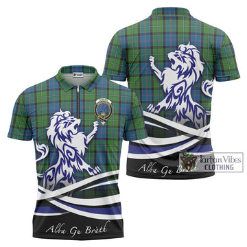 Stirling Tartan Zipper Polo Shirt with Alba Gu Brath Regal Lion Emblem Unisex - Tartan Vibes Clothing