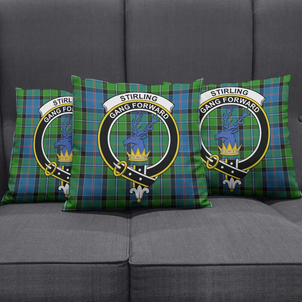 Stirling Tartan Pillow Cover with Family Crest Square Pillow Cover - Tartanvibesclothing