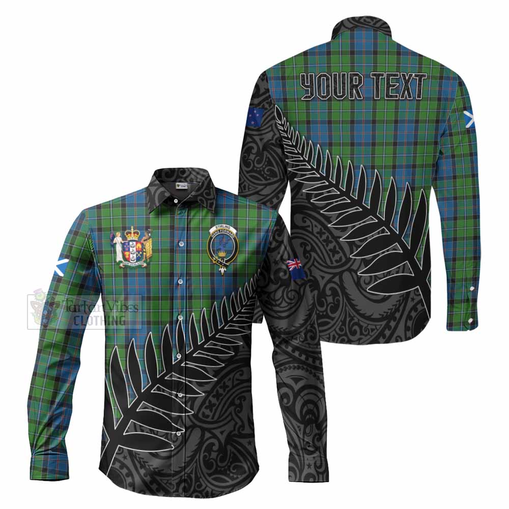 Tartan Vibes Clothing Stirling Crest Tartan Long Sleeve Button Shirt with New Zealand Silver Fern Half Style