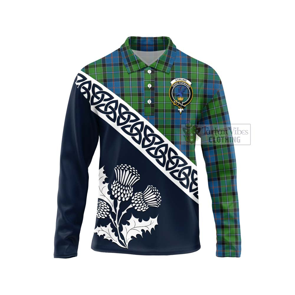 Stirling Tartan Long Sleeve Polo Shirt Featuring Thistle and Scotland Map Unisex - Tartan Vibes Clothing