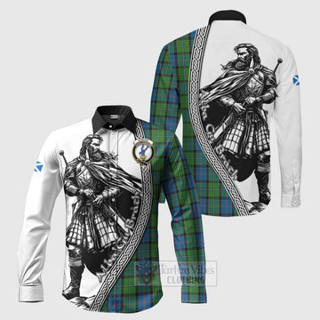 Stirling Tartan Clan Crest Long Sleeve Button Shirt with Highlander Warrior Celtic Style