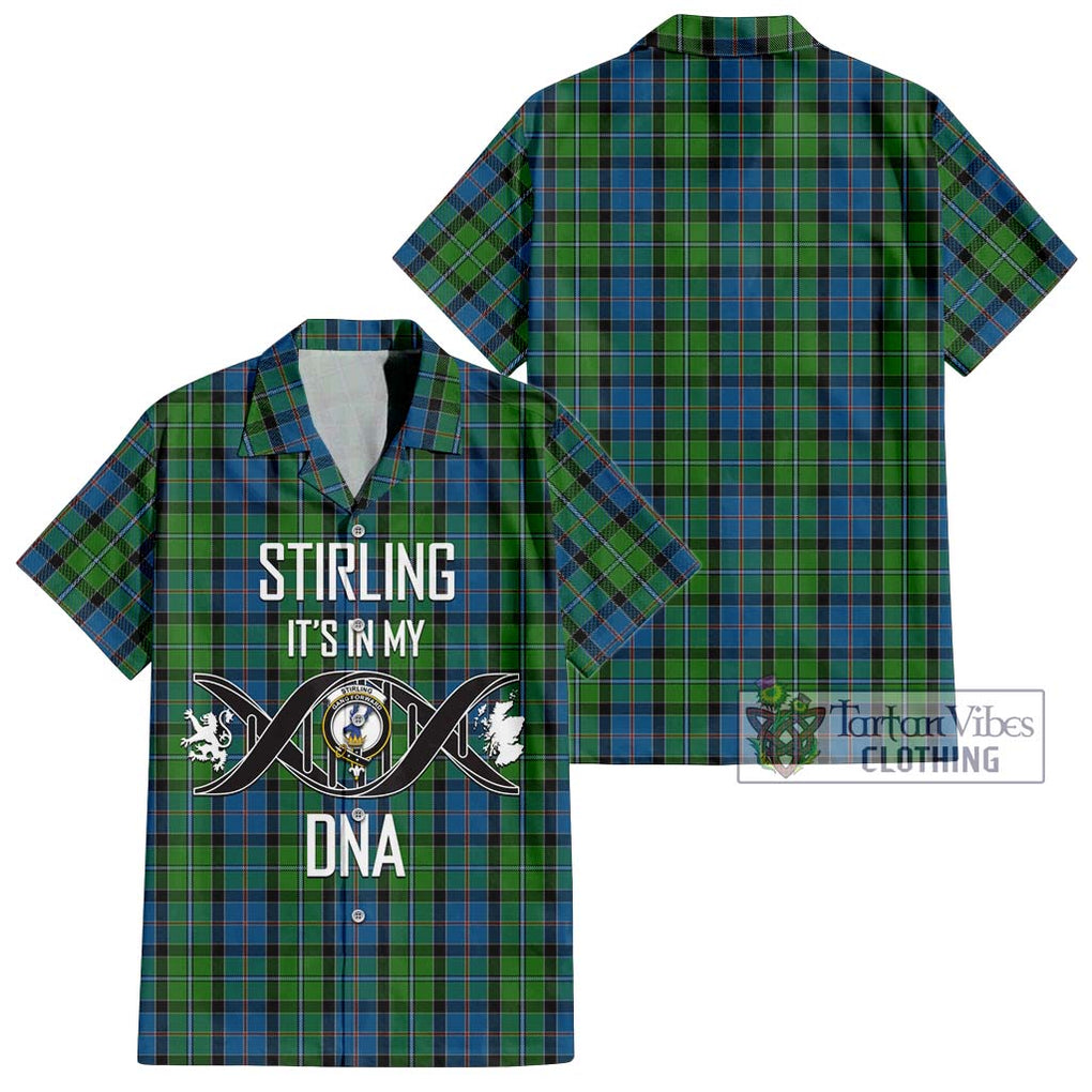 Stirling Tartan Short Sleeve Button Shirt with Family Crest DNA In Me Style Kid - Tartanvibesclothing Shop