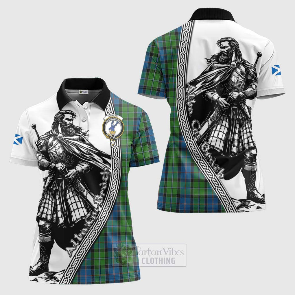 Tartan Vibes Clothing Stirling Tartan Clan Crest Women's Polo Shirt with Highlander Warrior Celtic Style