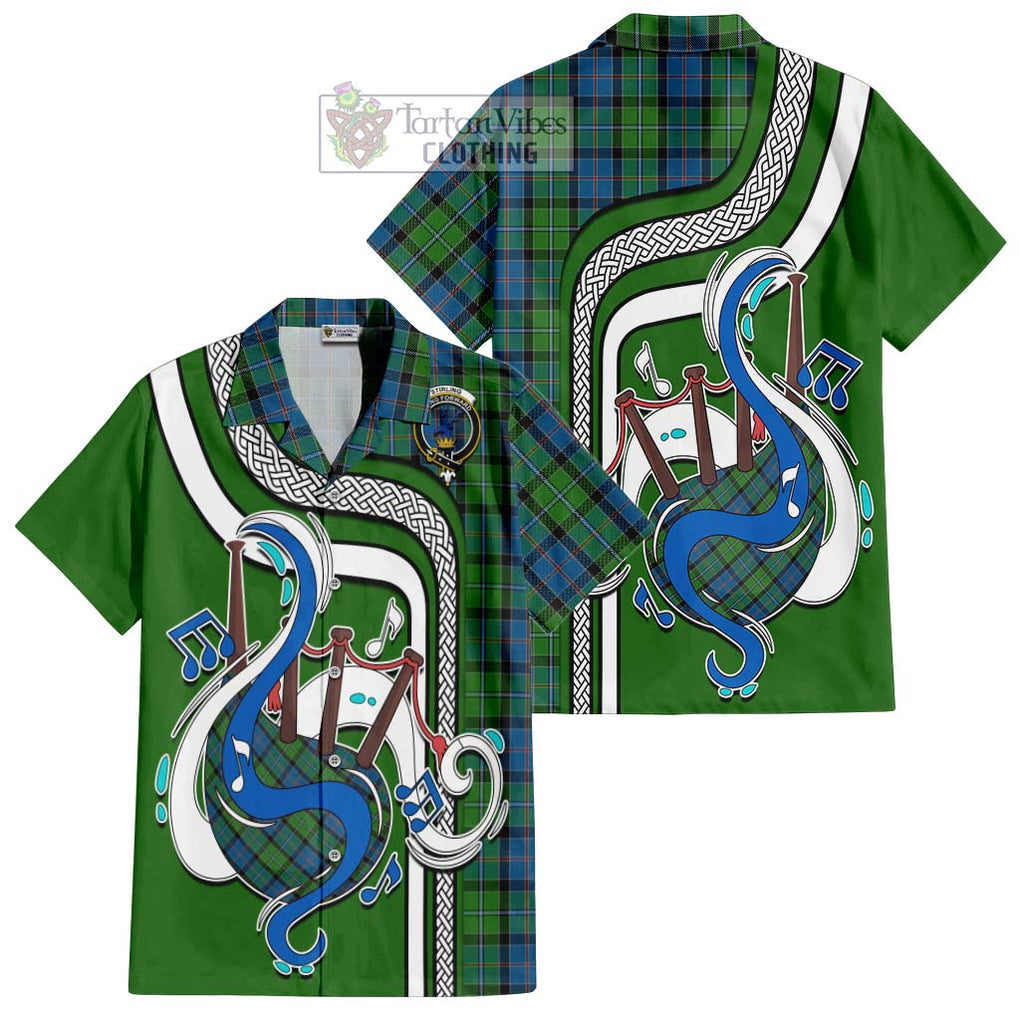 Stirling Tartan Short Sleeve Button Shirt with Epic Bagpipe Style Kid - Tartanvibesclothing Shop