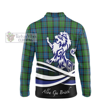 Stirling Tartan Long Sleeve Polo Shirt with Alba Gu Brath Regal Lion Emblem - Tartan Vibes Clothing