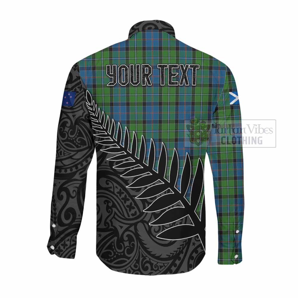 Tartan Vibes Clothing Stirling Crest Tartan Long Sleeve Button Shirt with New Zealand Silver Fern Half Style