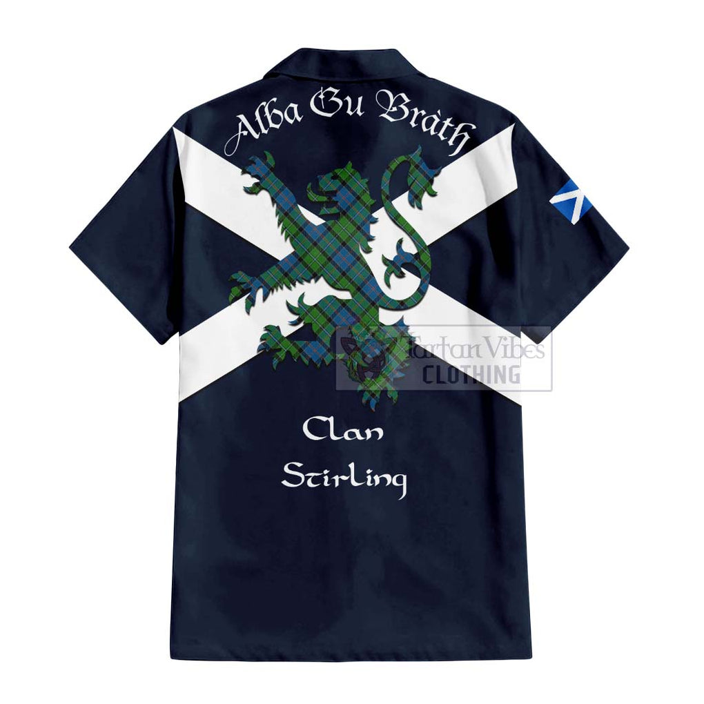 Tartan Vibes Clothing Stirling Tartan Lion Rampant Short Sleeve Button Shirt – Proudly Display Your Heritage with Alba Gu Brath and Clan Name