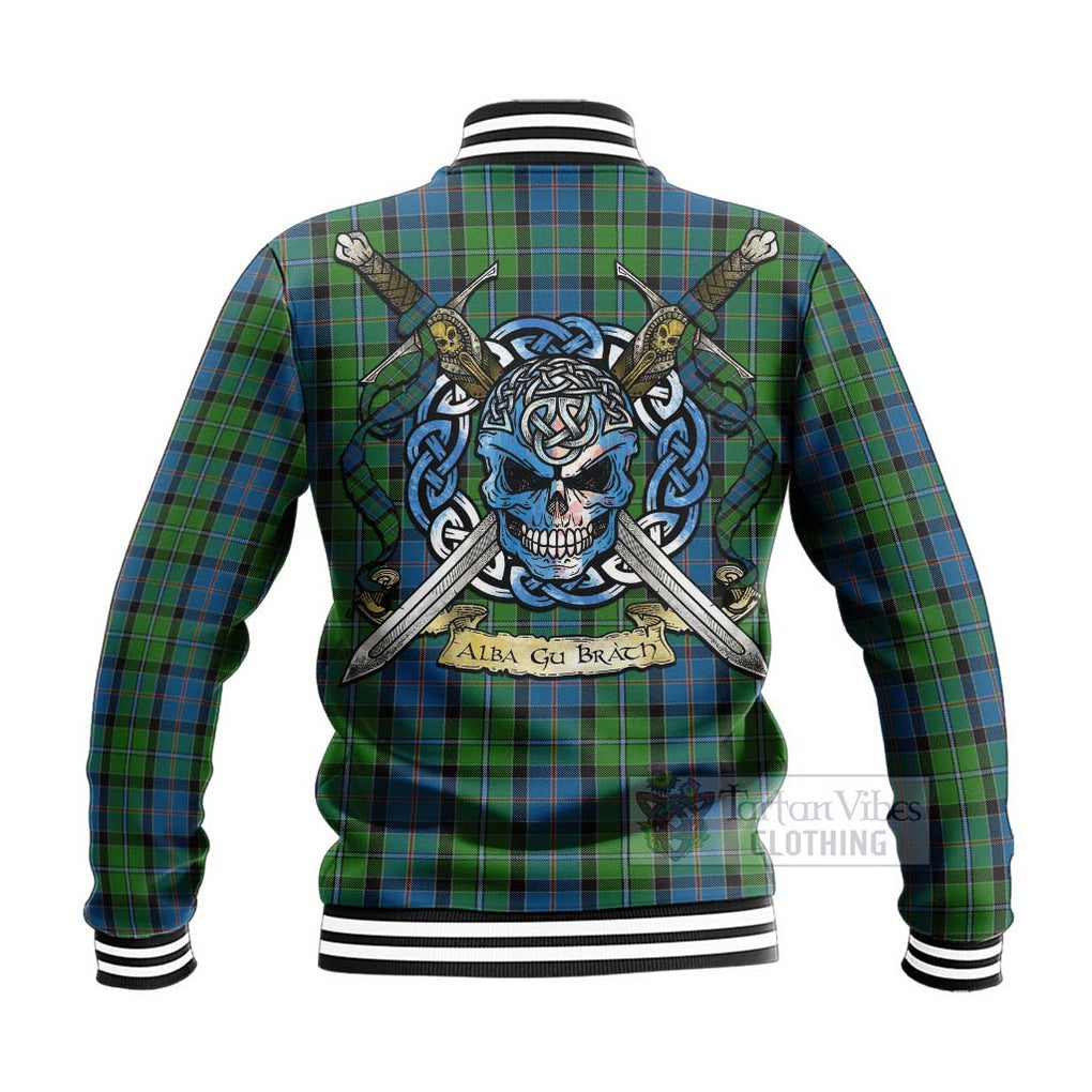 Stirling Tartan Baseball Jacket with Family Crest Celtic Skull Style - Tartan Vibes Clothing