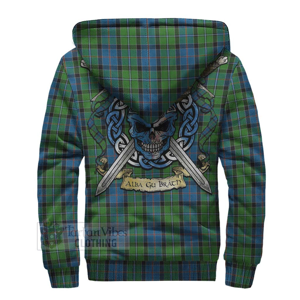 Tartan Vibes Clothing Stirling Tartan Sherpa Hoodie with Family Crest Celtic Skull Style