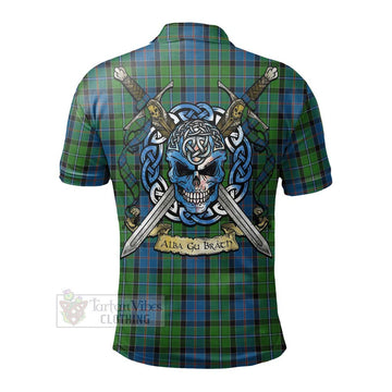 Stirling Tartan Polo Shirt with Family Crest Celtic Skull Style